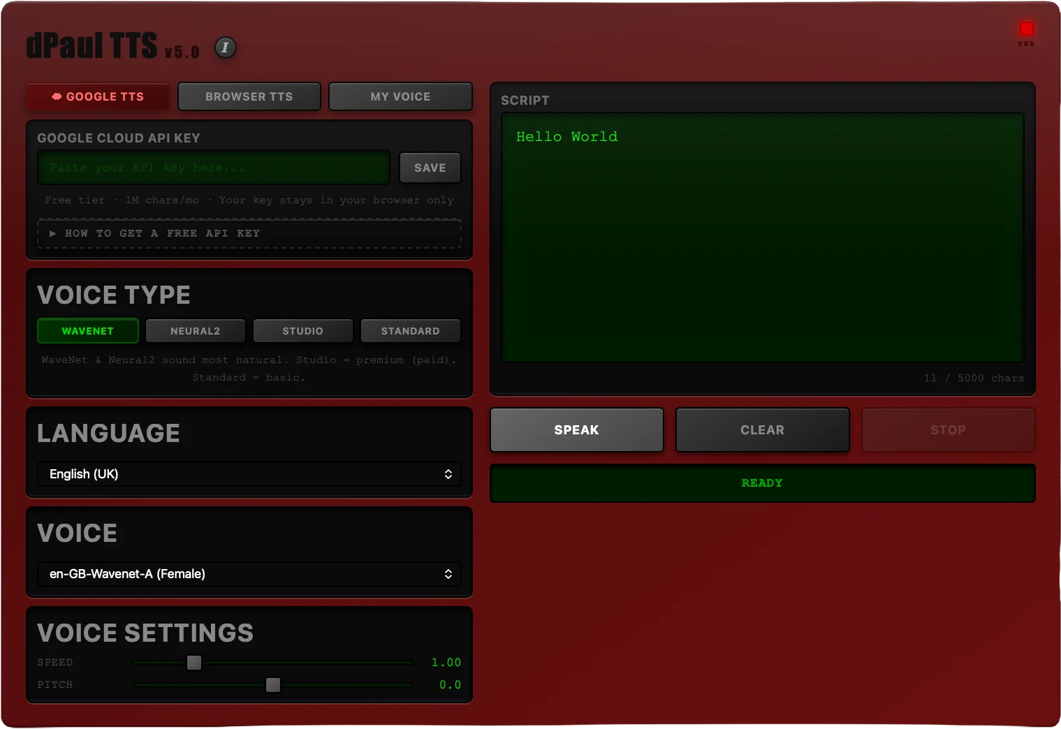 TTS voice generation interface